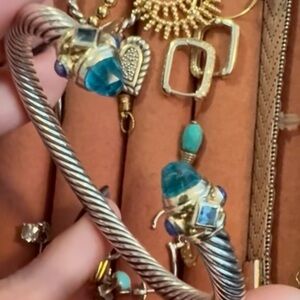 David Yurman Renaissance Cuff 925 Sterling Silver & 18k Gold Bracelet Blue Topaz